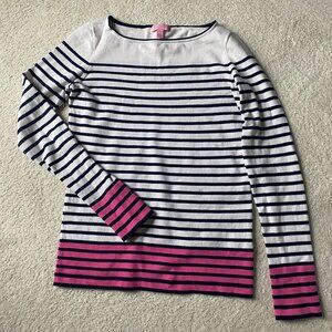 Lilly Pulitzer navy, white and pink stripe sweater SIZE LARGE
